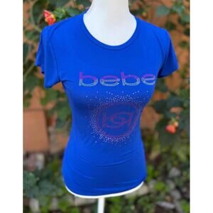 Bebe Royal Blue Bedazzled Baby Tee Women's Size S